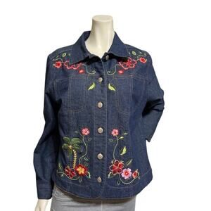 GW Jeans Company Vintage Floral Embroidery Jean Jacket Size Medium